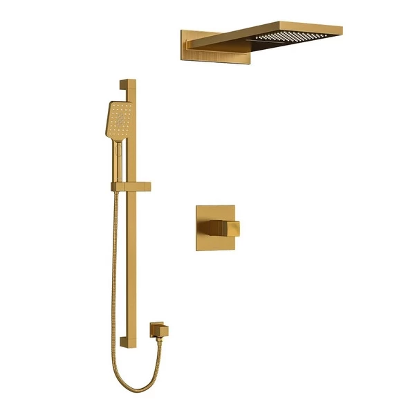 Reflet Type T/P (Thermostatic/Pressure Balance) 1/2 Inch Coaxial 3-Way System With Hand Shower Rail And Rain And Cascade Shower Head - Brushed Gold | Model Number: KIT2745RFBG