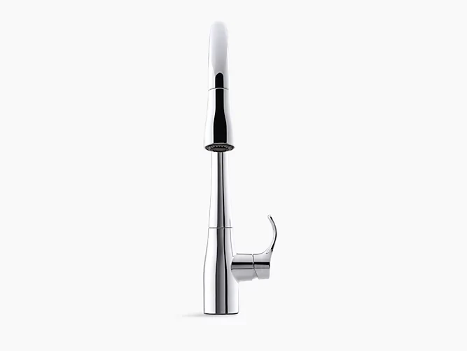 Pull-down kitchen sink faucet with three-function sprayhead